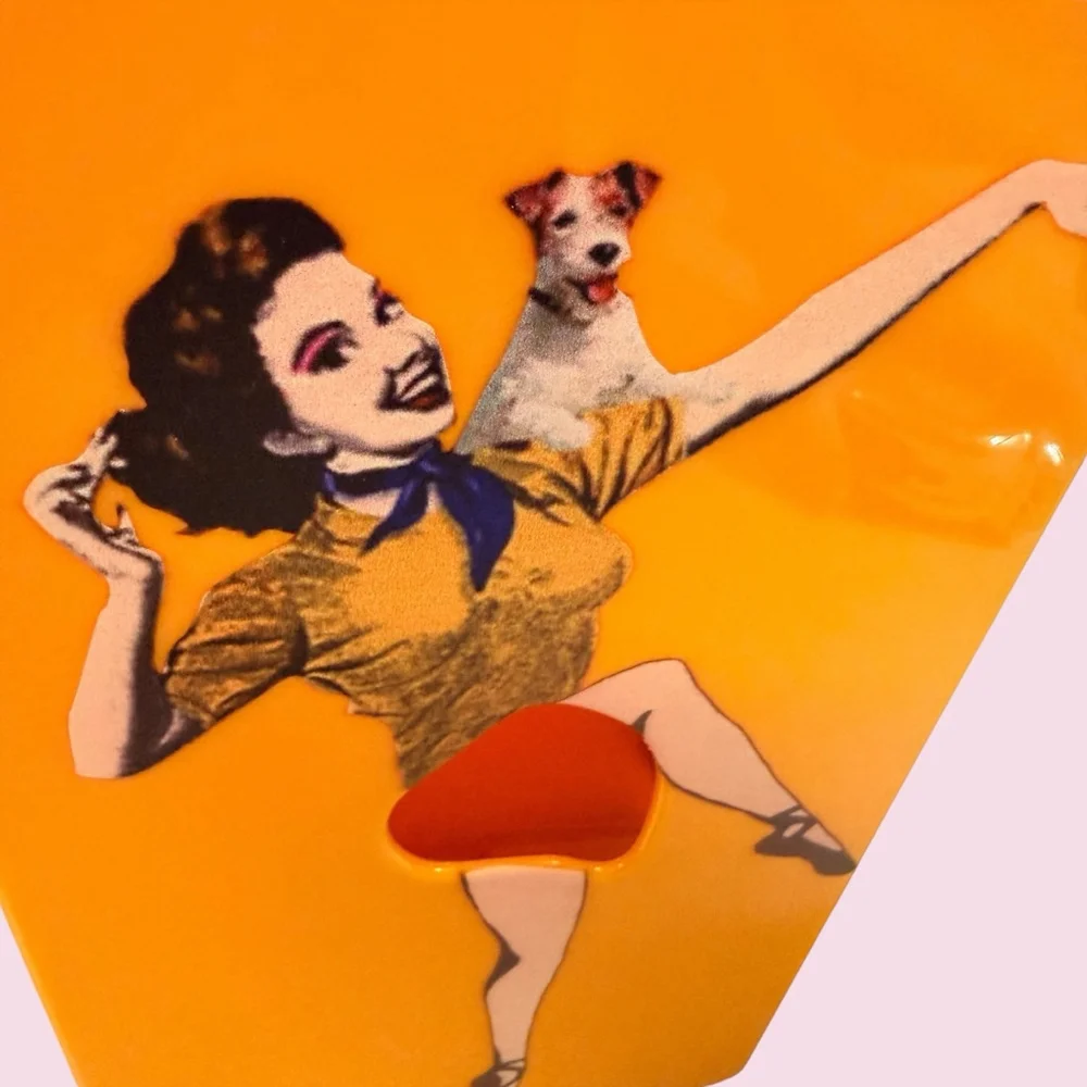 Retro Pin Up Girl Flying Skirt Tissue Box Dispenser Wall Mount Set Orange Teal